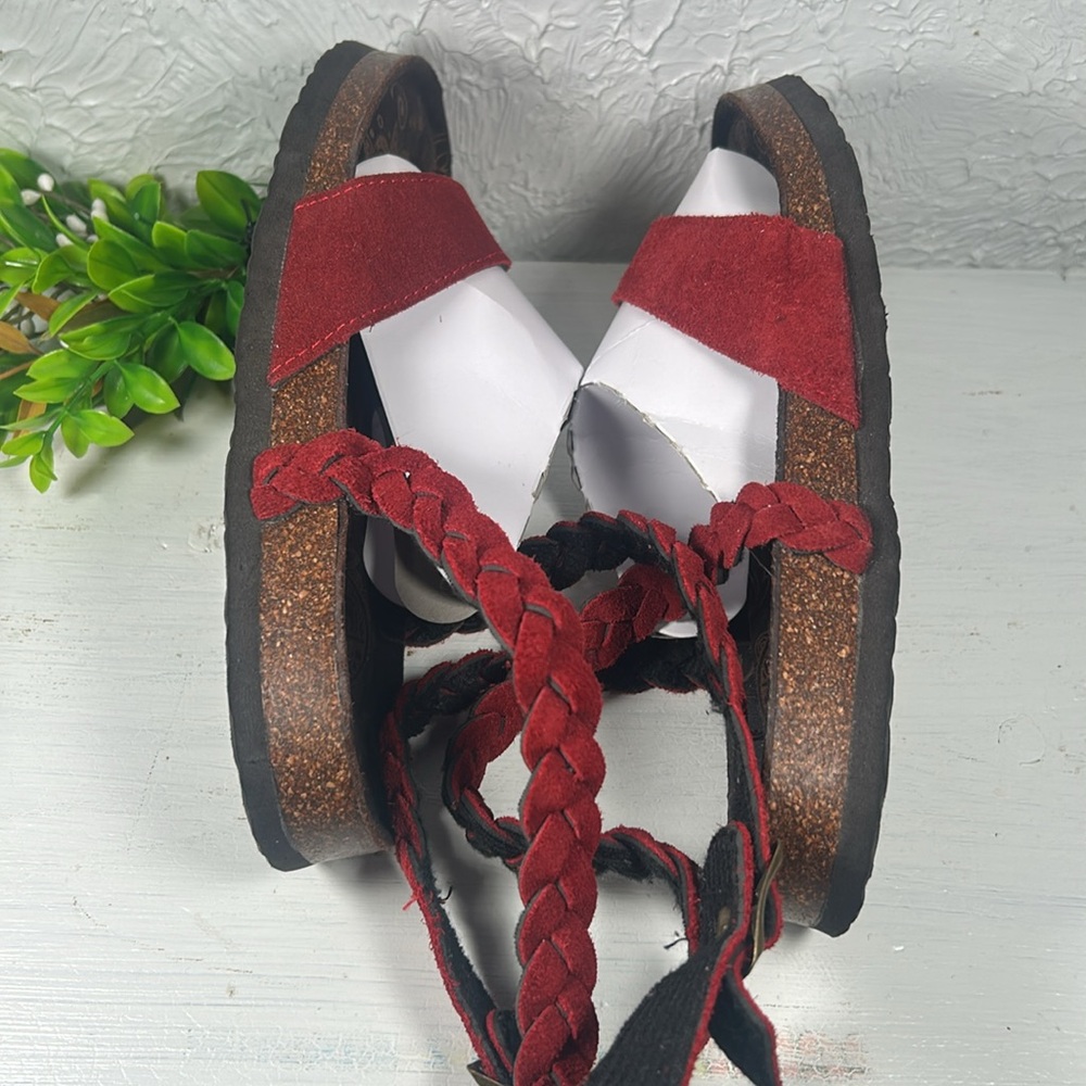 Muk Luk Ankle Wrap Toe Sandal Red Brown Cork Rubber Sole Muk Luks - Picture 6 of 10